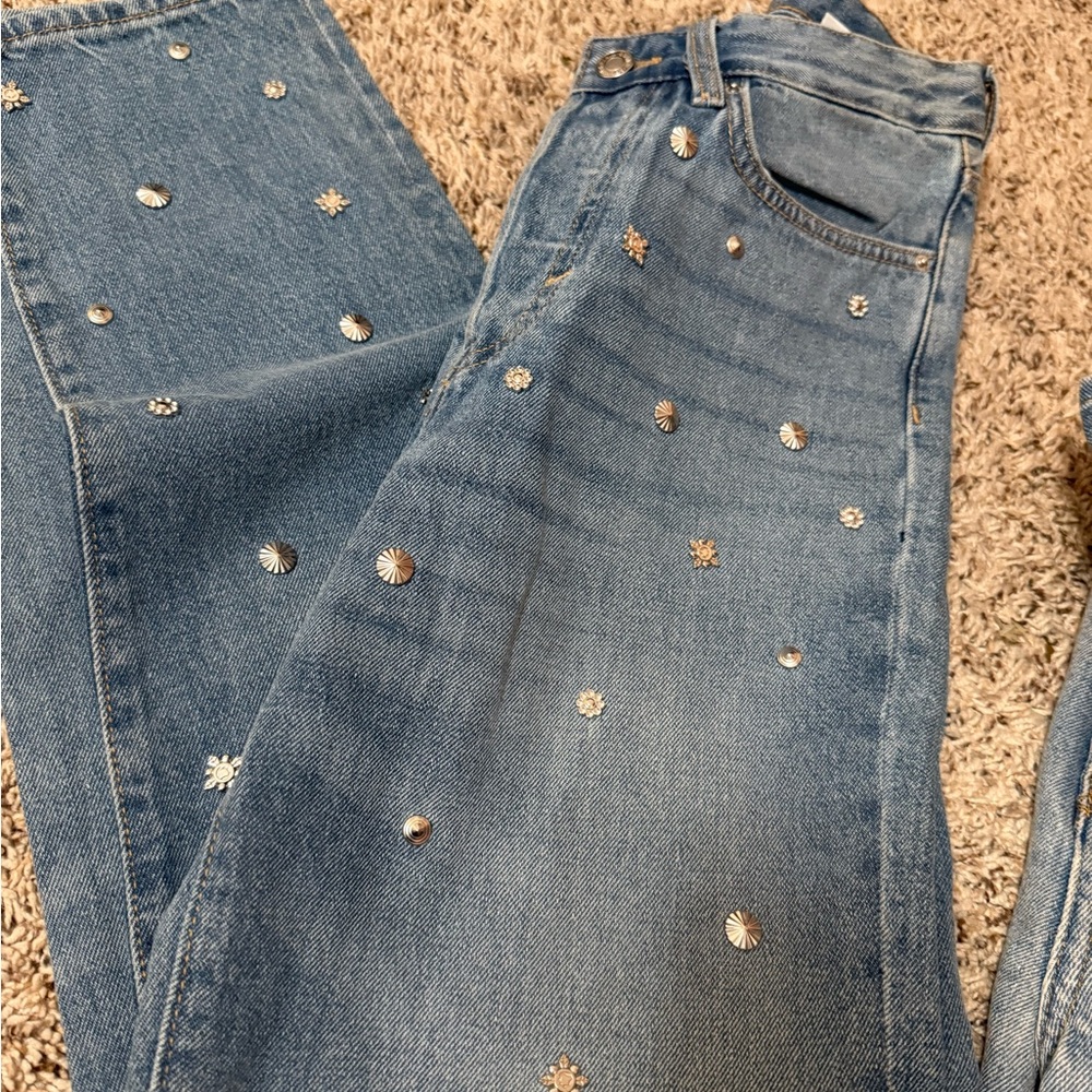 PrettyLittleThing Blue Embellished Straight Leg Jeans